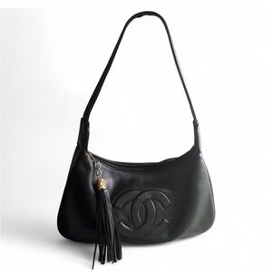Black leather mini hobo